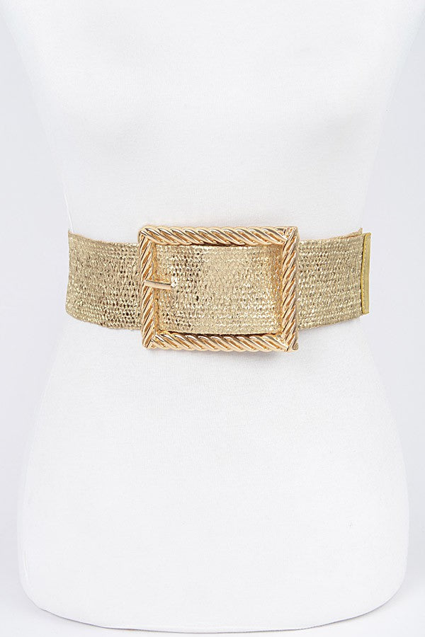 090925 Gold Wide Metal Buckle Plus Size Clear Belt