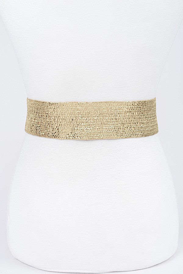 090925 Gold Wide Metal Buckle Plus Size Clear Belt