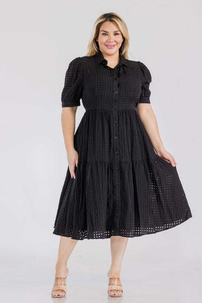 062024 Black Organza Button Down Dress Check
