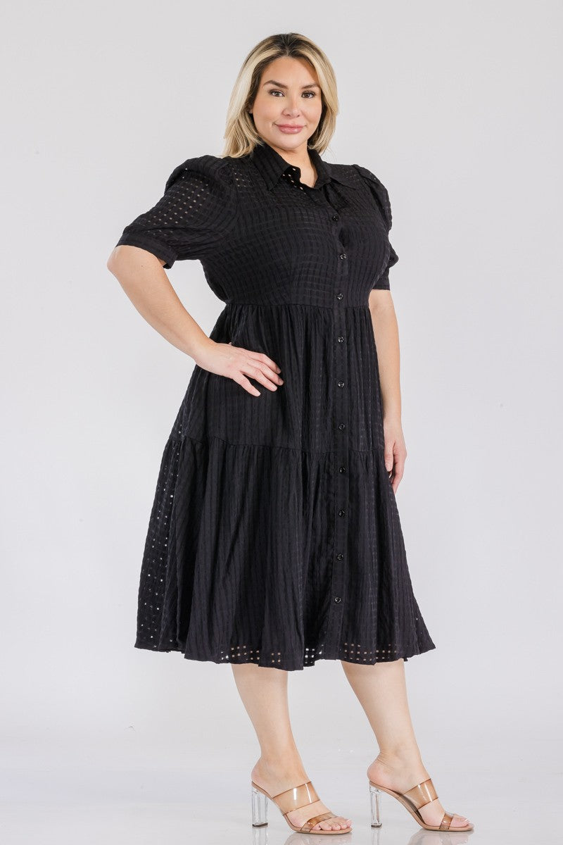 062024 Black Organza Button Down Dress Check