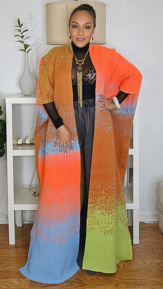 082625 Ombre Open Front Long Cardigan Coat One Size Fit All