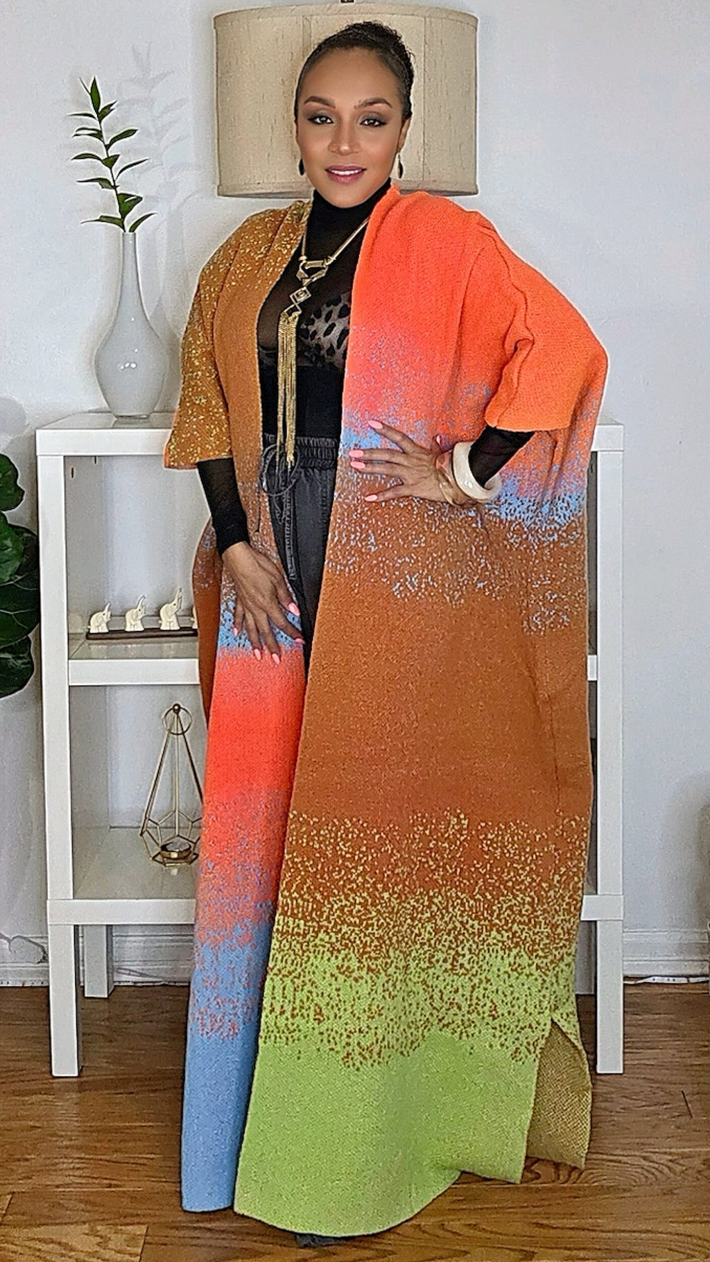 082625 Ombre Open Front Long Cardigan Coat One Size Fit All
