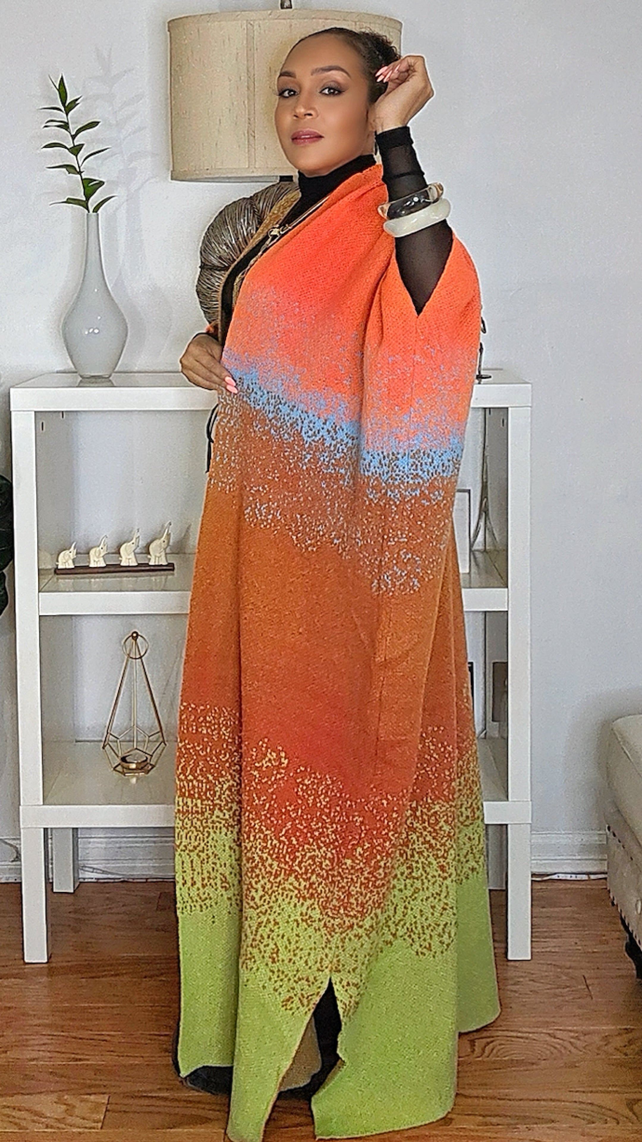 082625 Ombre Open Front Long Cardigan Coat One Size Fit All