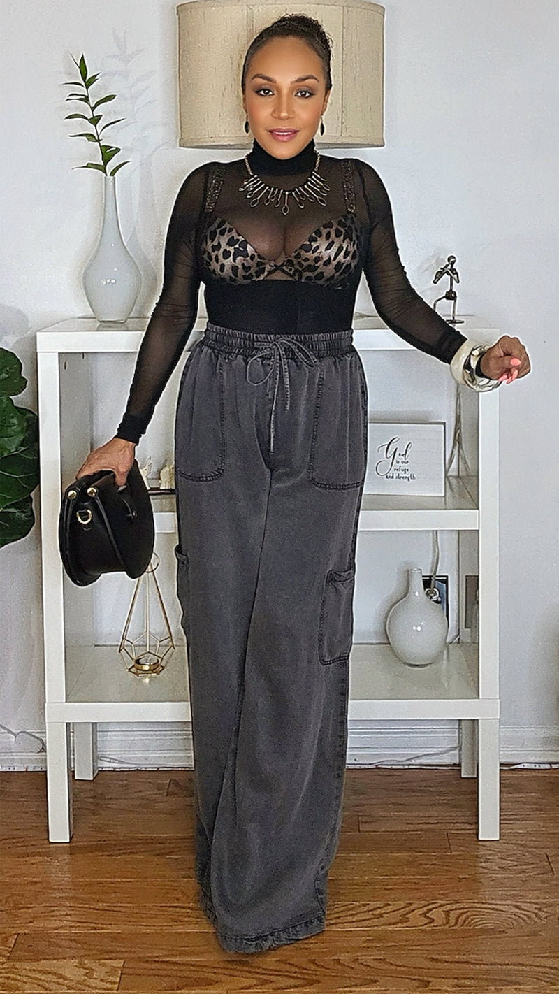 082225 Charcoal Mineral Wash Tencel Wide Pants