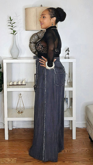 080825 Black Chambray Denim Palazzo Pant