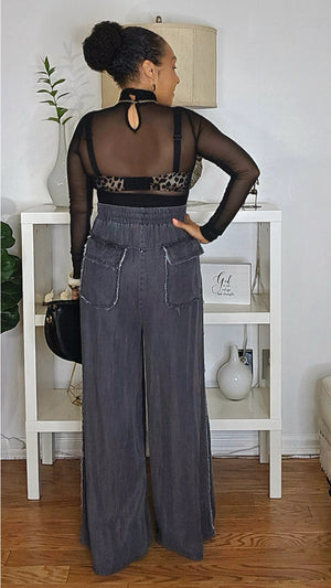 080825 Black Chambray Denim Palazzo Pant