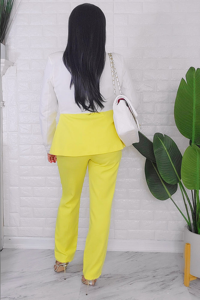 061824 The Yellow White European Angles Length Pant & Blazer set