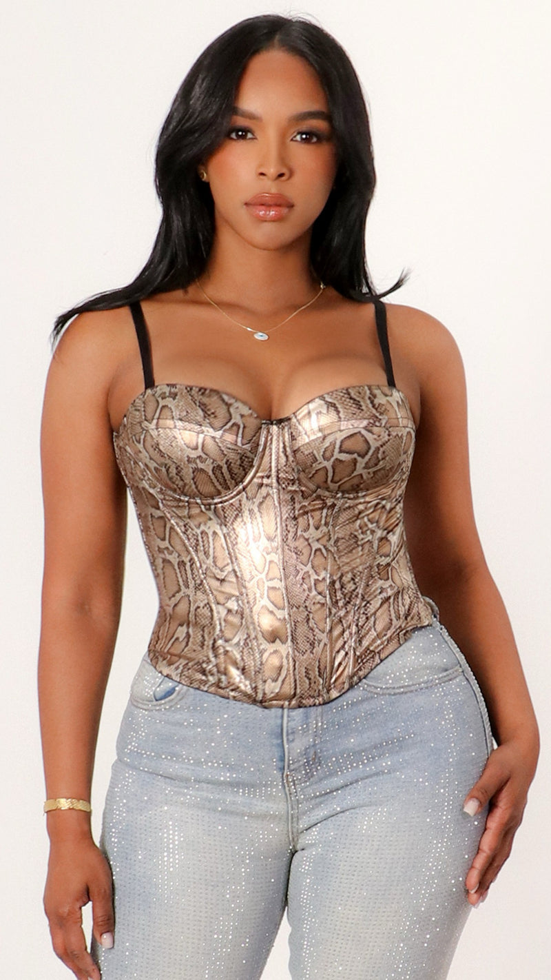 091525 The Rose Gold Metallic Animal Print Corset