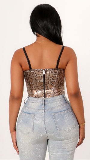 091525 The Rose Gold Metallic Animal Print Corset