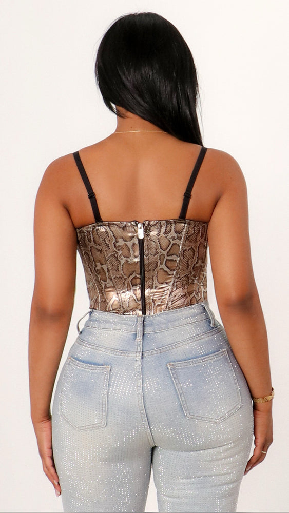 091525 The Rose Gold Metallic Animal Print Corset