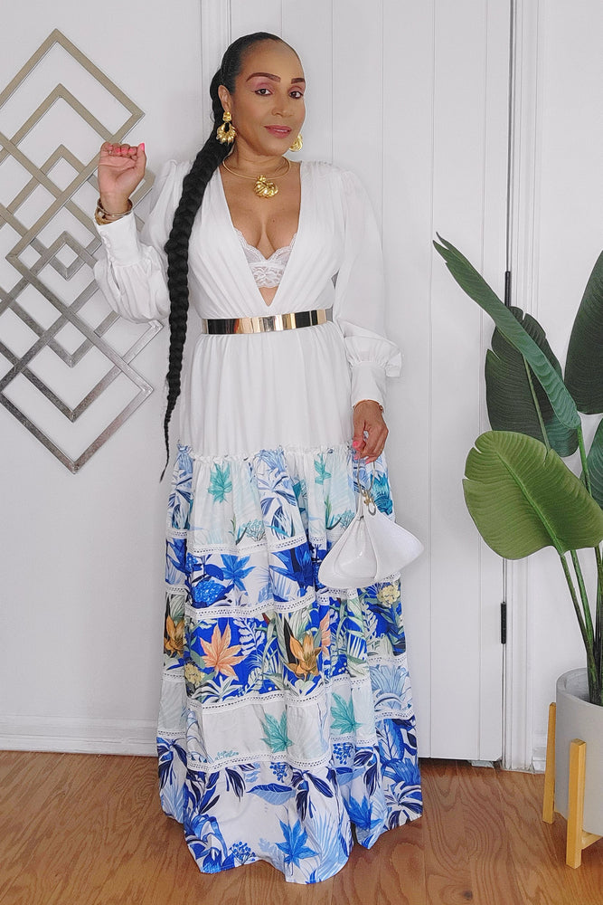 061924 White Tiered Creole Long Sleeve Maxi Dress