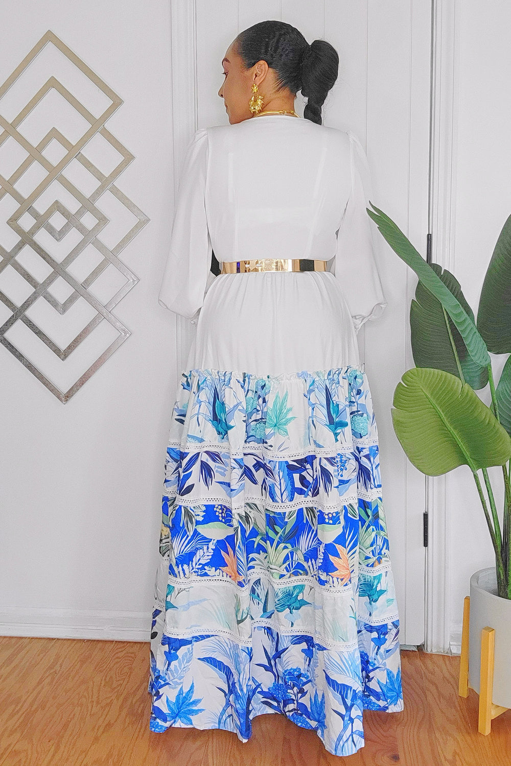 061924 White Tiered Creole Long Sleeve Maxi Dress