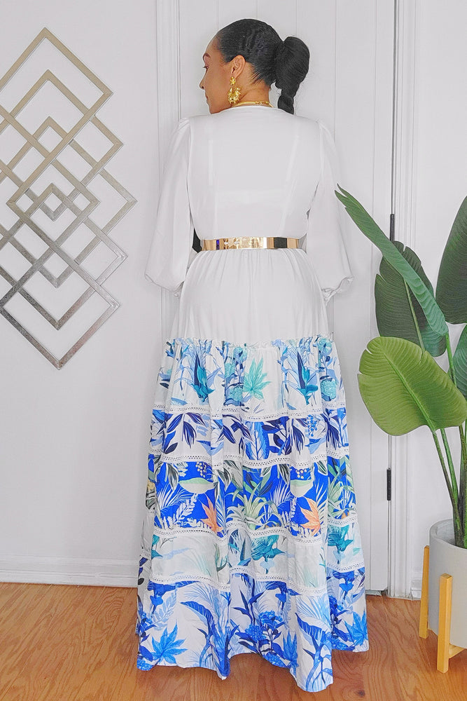 061924 White Tiered Creole Long Sleeve Maxi Dress