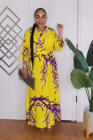 062024 The Yellow/Purple Print Skirt & Button Down Top