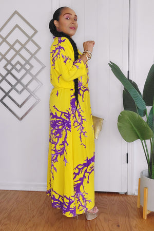 062024 The Yellow/Purple Print Skirt & Button Down Top