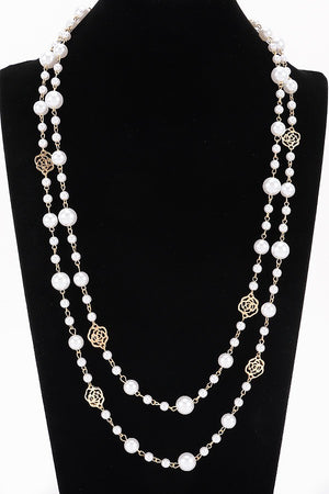 100225 Multi Faux Pearl Layered Necklace