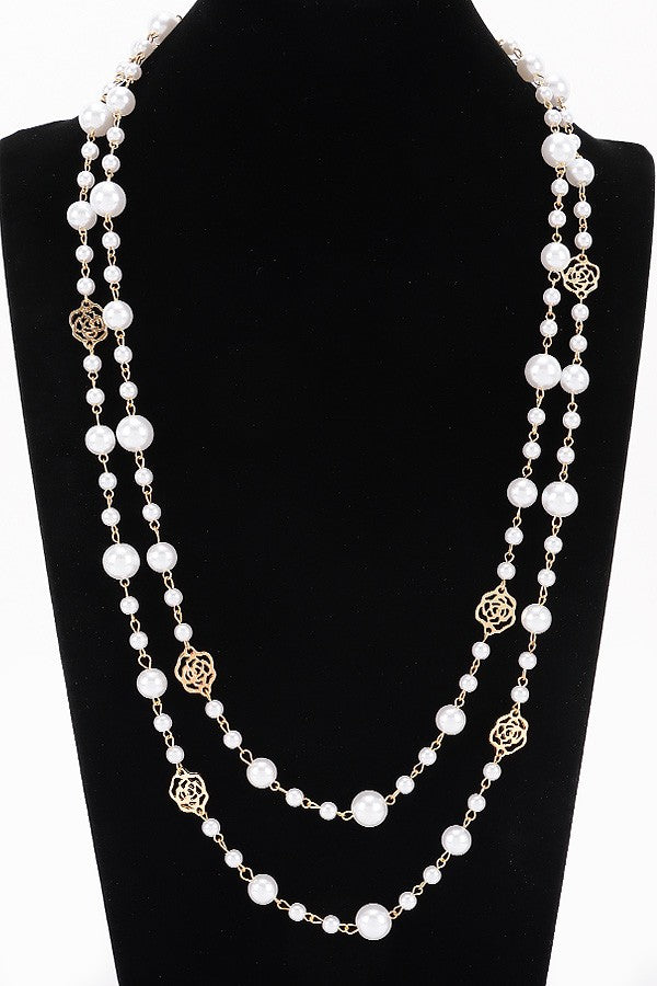 100225 Multi Faux Pearl Layered Necklace