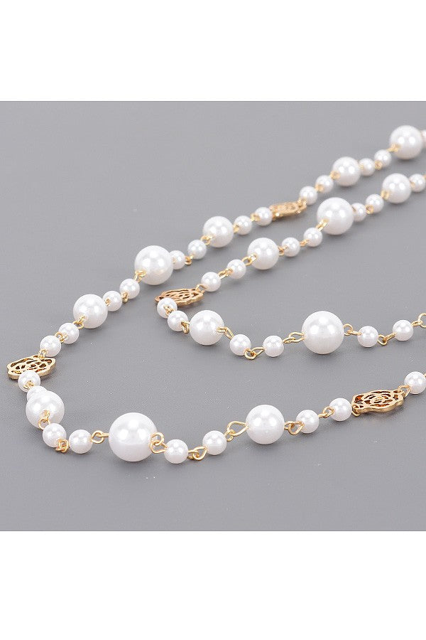 100225 Multi Faux Pearl Layered Necklace