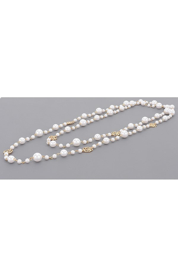 100225 Multi Faux Pearl Layered Necklace