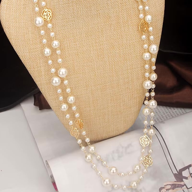 100225 Multi Faux Pearl Layered Necklace