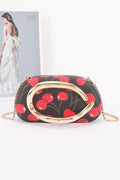 100225 Cherry Print Faux Leather Frame Clutch