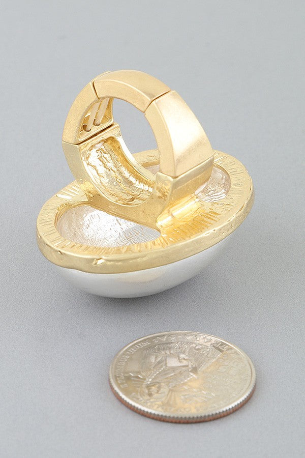 100825 Shimmered Stone Statement Ring-Gold Silver