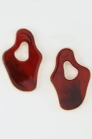 100825 Marble Stone Ripple Drop Earrings Gold Brown