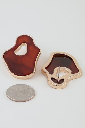 100825 Marble Stone Ripple Drop Earrings Gold Brown