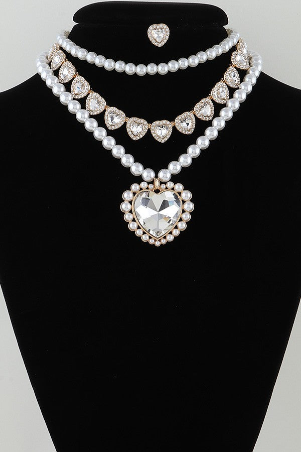 100825 Multi Crystal Heart Beaded Necklace