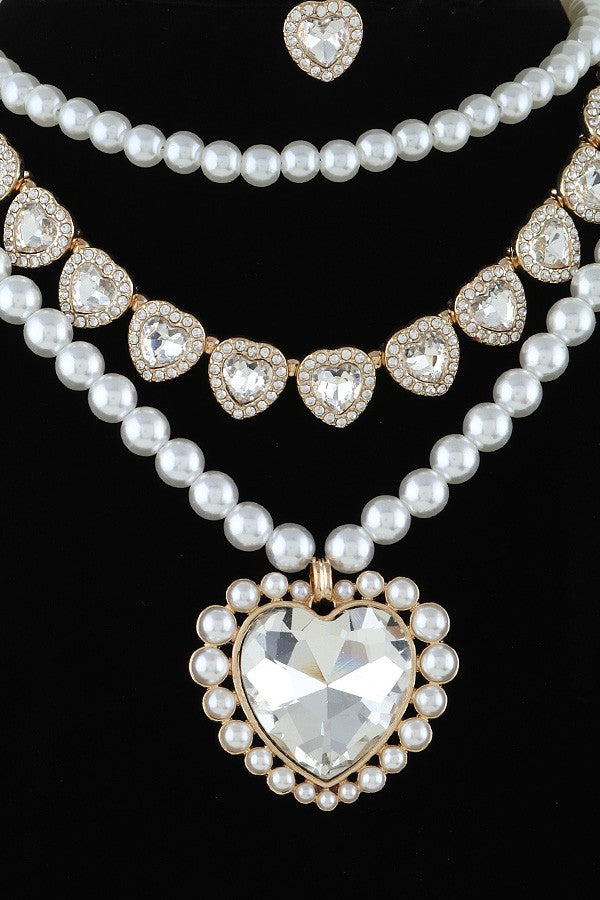 100825 Multi Crystal Heart Beaded Necklace