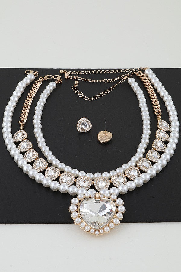 100825 Multi Crystal Heart Beaded Necklace