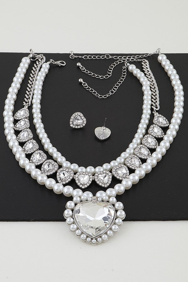 100825 Multi Crystal Heart Beaded Necklace