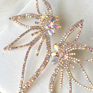 100825 Floral Rhinestones Statement Earrings