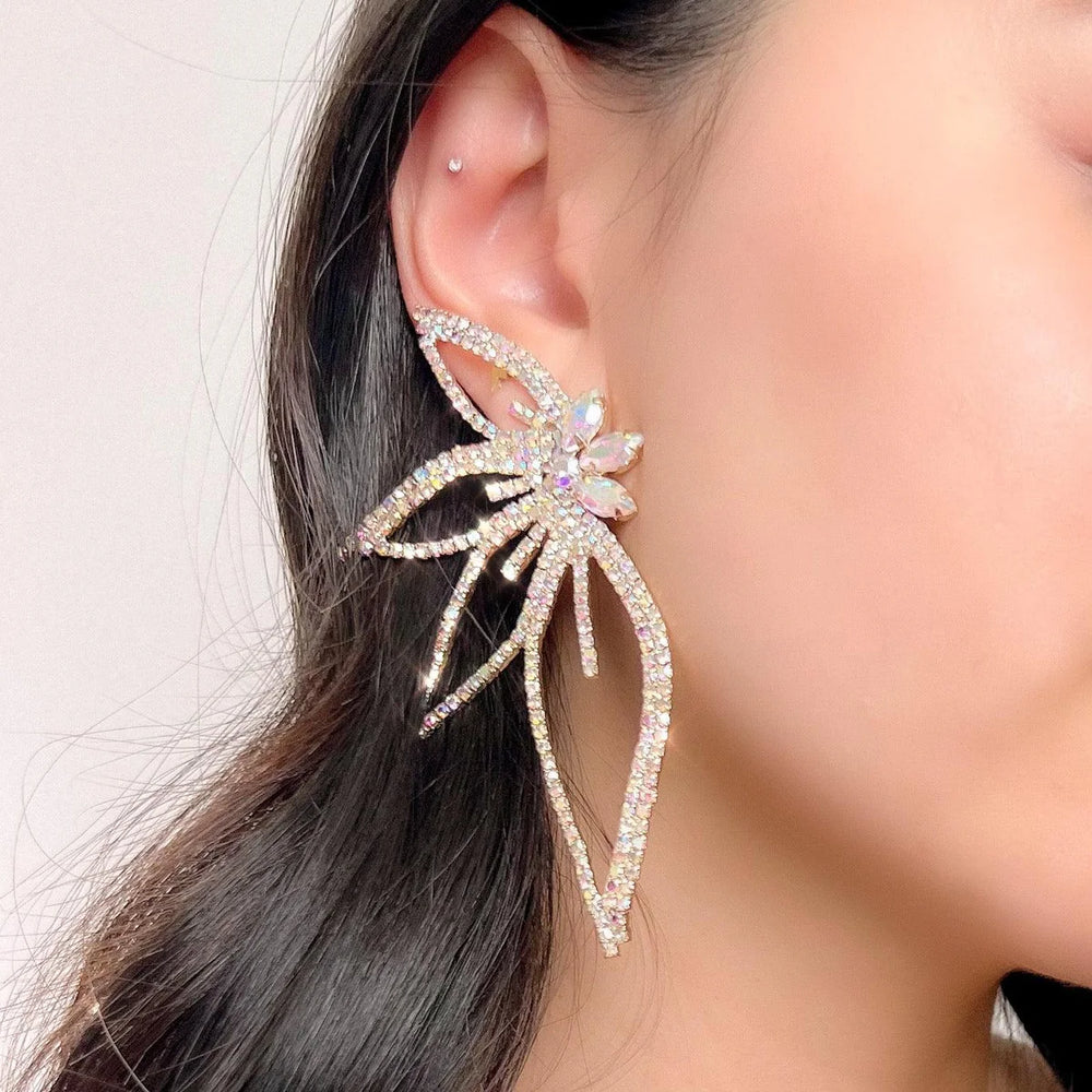 100825 Floral Rhinestones Statement Earrings