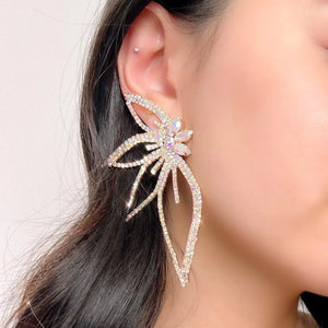 100825 Floral Rhinestones Statement Earrings