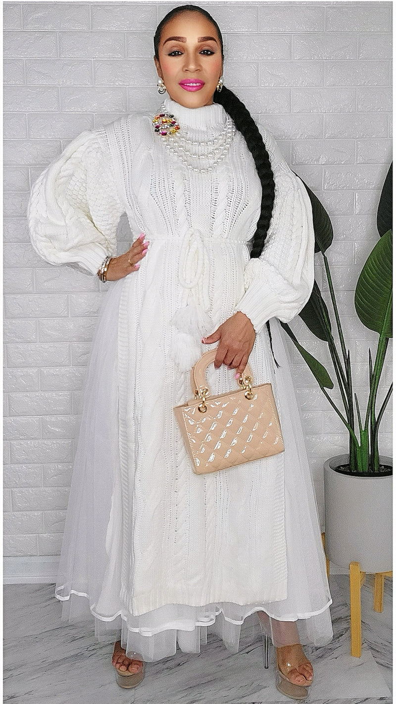 101023  White Tulle Skirt & Overlay Knitted Top Set