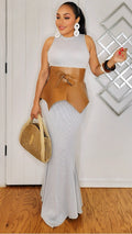 082224 The Gray Sleeveless mermaid maxi dress