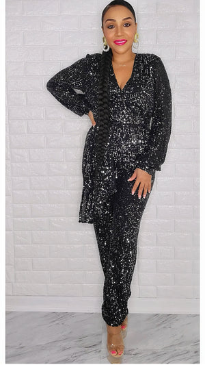 121224  AfterDark Black Side Ruffle Sequins Jumpsuit