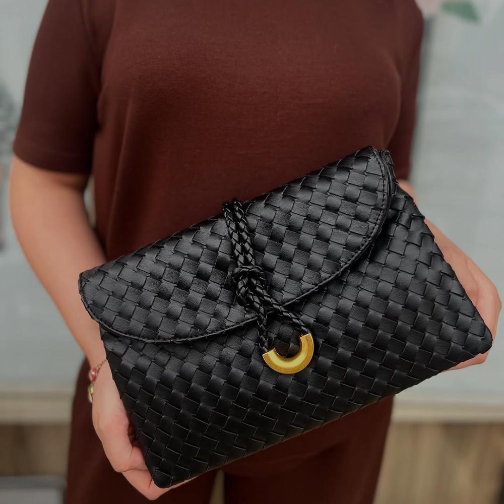 111925 Luxe Braided Gold Clutch/Crossbody Back Order