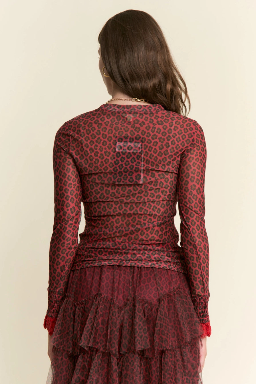 112025 Red Leopard Mesh Print Top