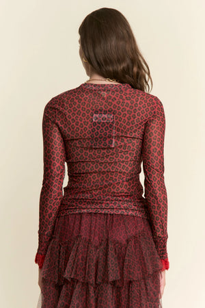 112025 Red Leopard Mesh Print Top