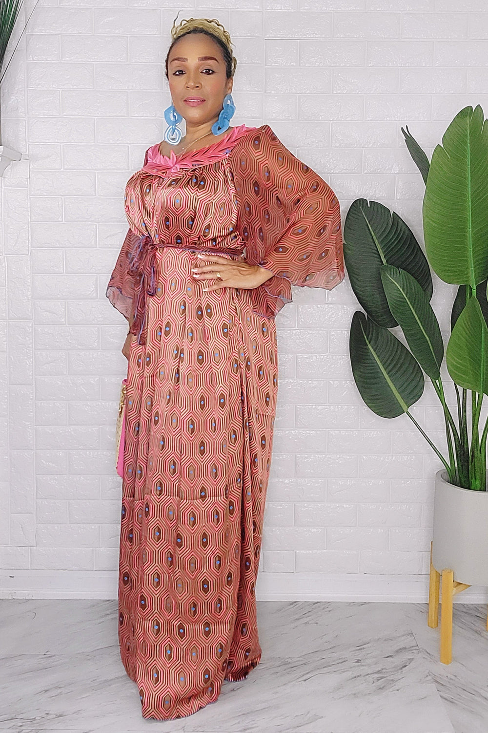 081424 Blush Handmade African Print Maxi Dress