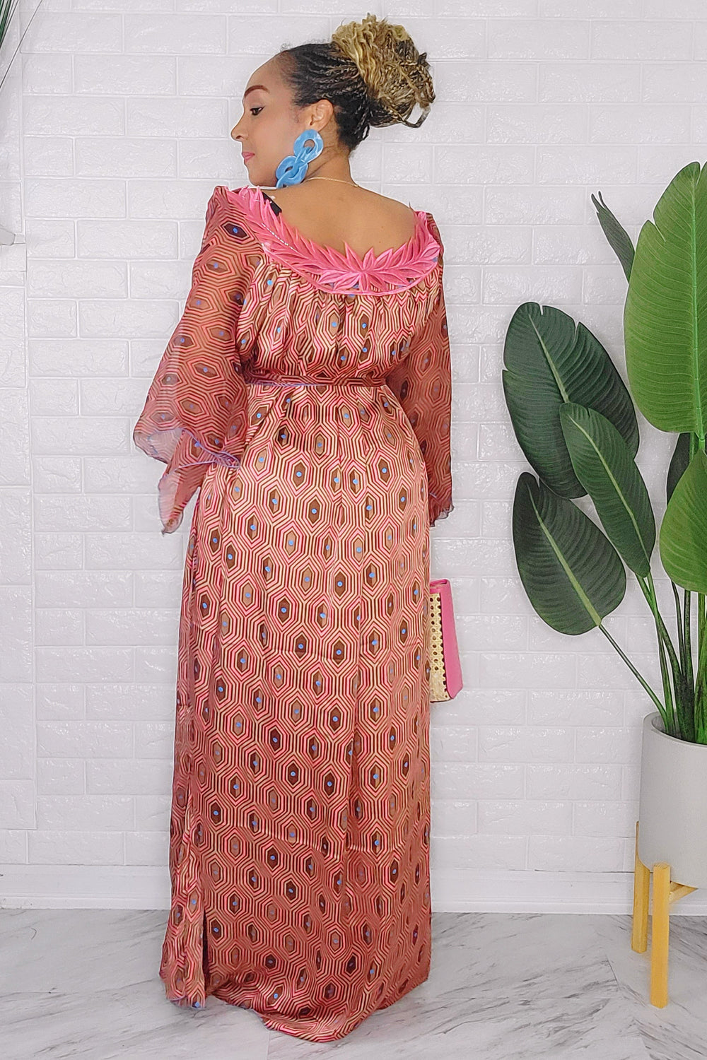 081424 Blush Handmade African Print Maxi Dress