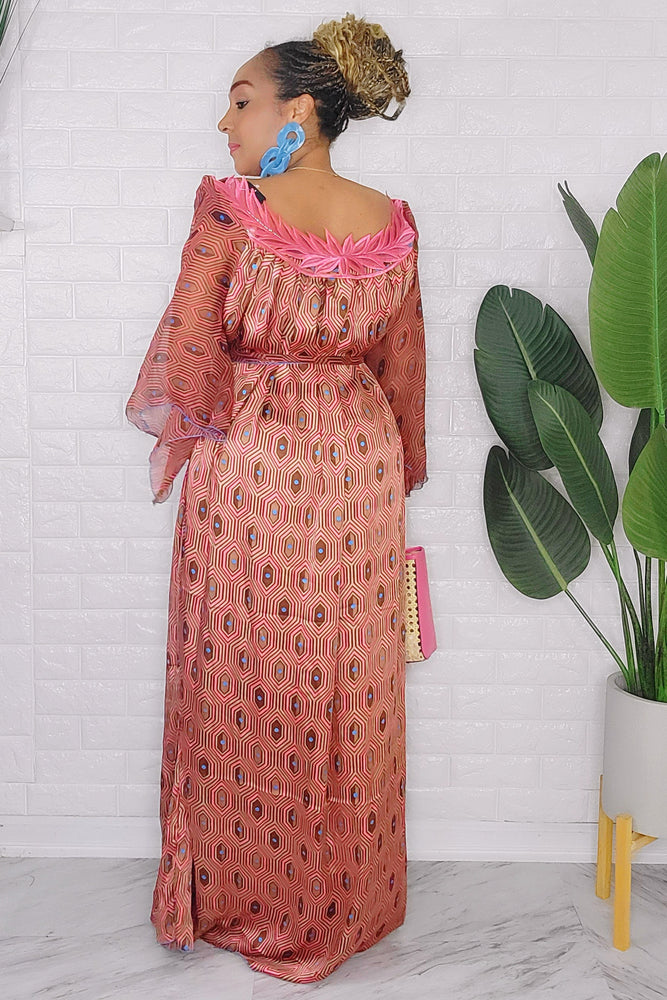 081424 Blush Handmade African Print Maxi Dress