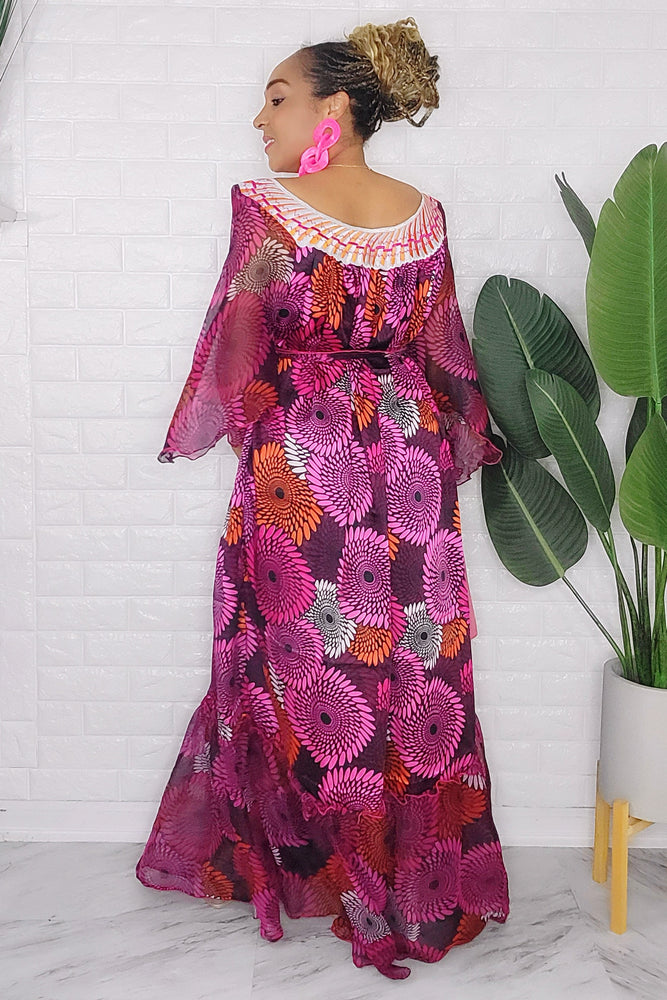 081424 Fuschia Florals Handmade African Print Maxi Dress