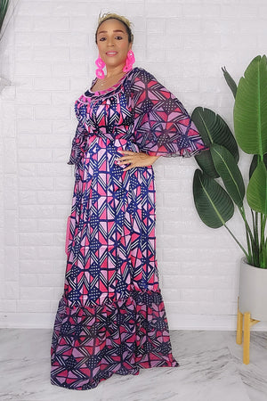 081424 Navy Handmade African Print Maxi Dress
