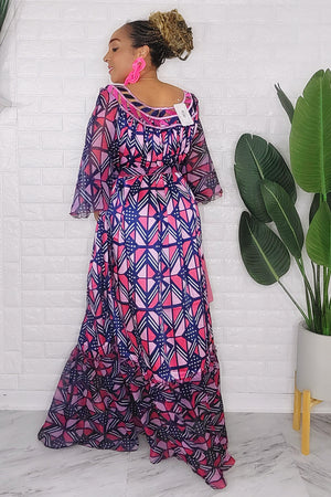 081424 Navy Handmade African Print Maxi Dress