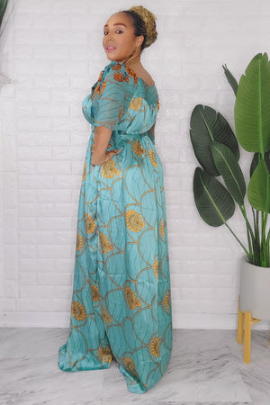 081424 Sage Florals Handmade African Print Maxi Dress