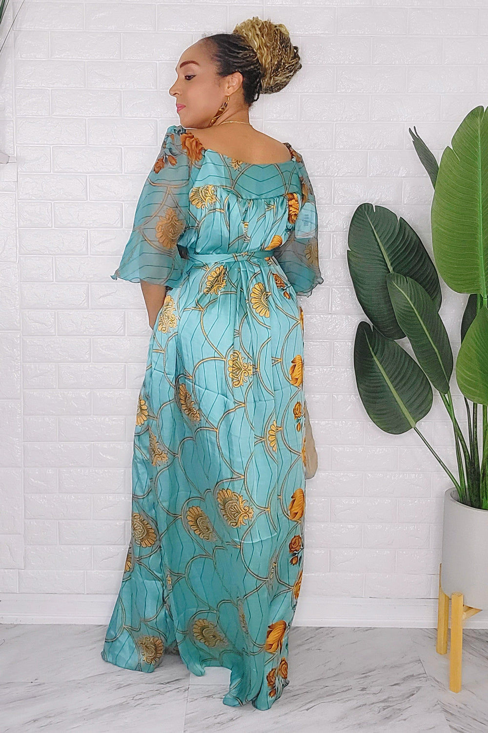 081424 Sage Florals Handmade African Print Maxi Dress
