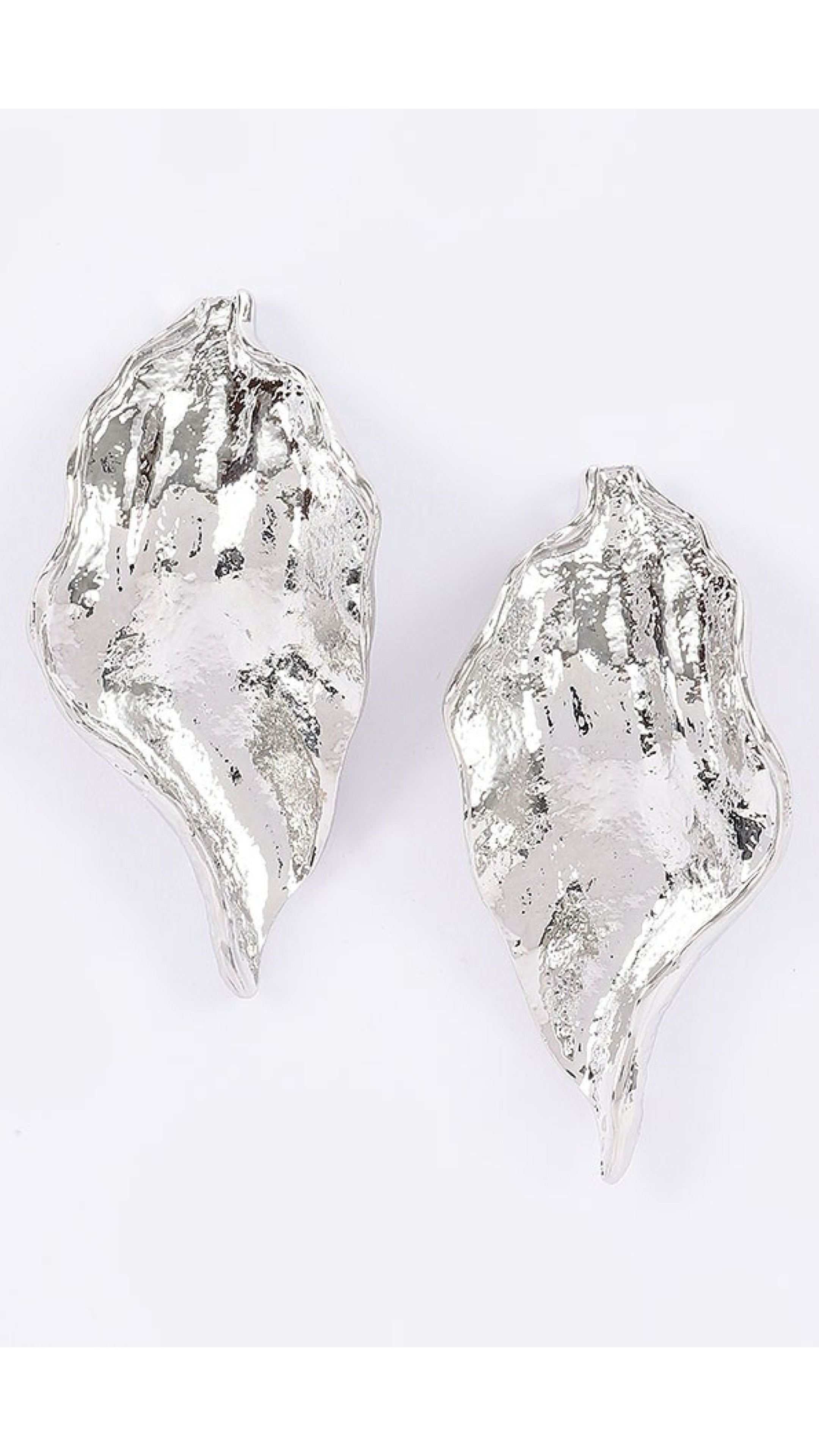 112425 Silver Sculpted Leaf Necklace & Earring Set